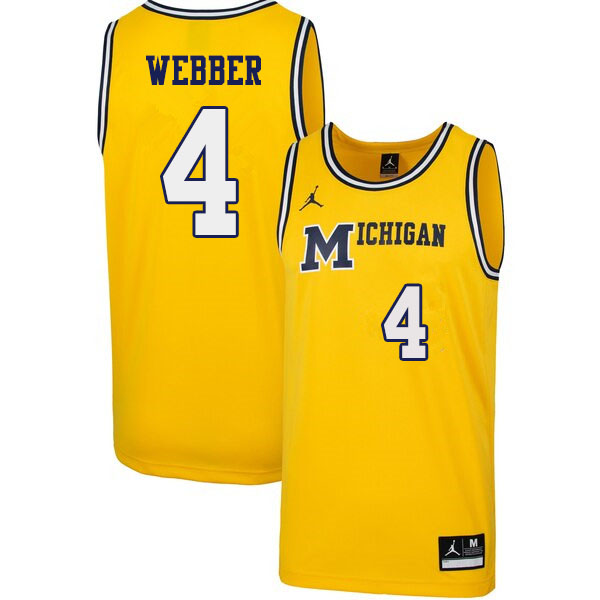Men #4 Chris Webber Michigan Wolverines 1989 Retro College Basketball Jerseys Sale-Yellow - Click Image to Close